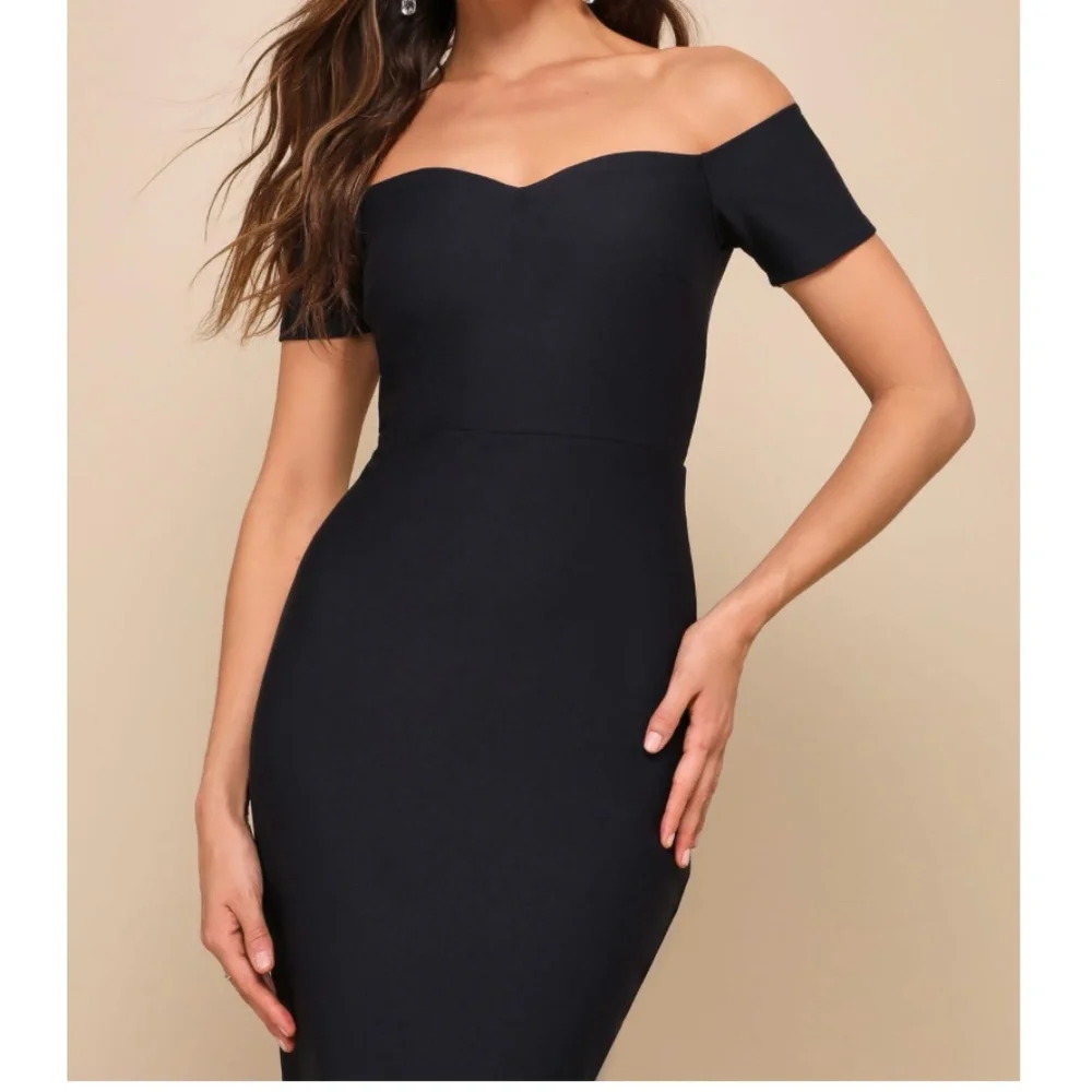 NWOT | LULUs How Much I Care Midnight Blue Off-the-Shoulder Midi Dress | Sz L - Picture 4 of 7